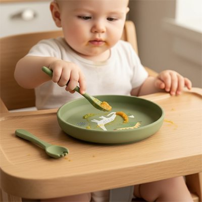 Assiette pour-bébé antidérapante sécurisée vert