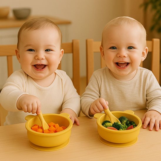 Assiette pour bebe Chanelle jumeaux souriant