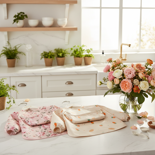 Bavoir imperméable bébé imprimé de petits pains bouquet de roses