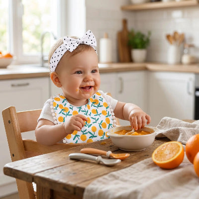 Bavoir bandana bébé bambou double épaisseur avec orange