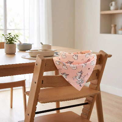 Bavoir bandana bébé sur la chaise de cuisine 