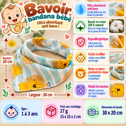 Bavoir bandana bébé lion infographie