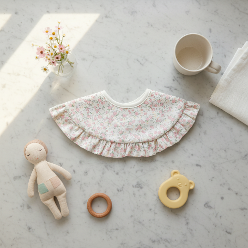 Bavoir bandana ultra absorbant blanc imprimé de fleurs rosés