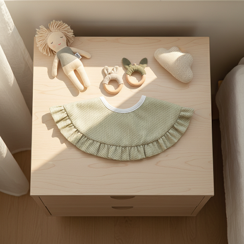 Bavoir bandana ultra absorbant vert sur la table de chevet de bébé