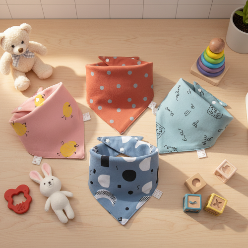 Bavoir bébé bandana couleurs variés avec jouets