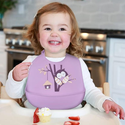 Bavoir bébé hibou mauve