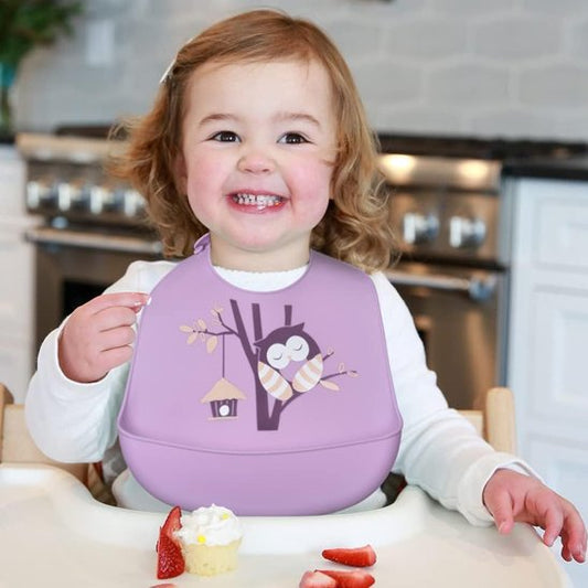 Bavoir bébé hibou mauve