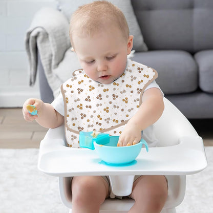 Bavoir bébé imperméable avec poche de récupération avec fleurs