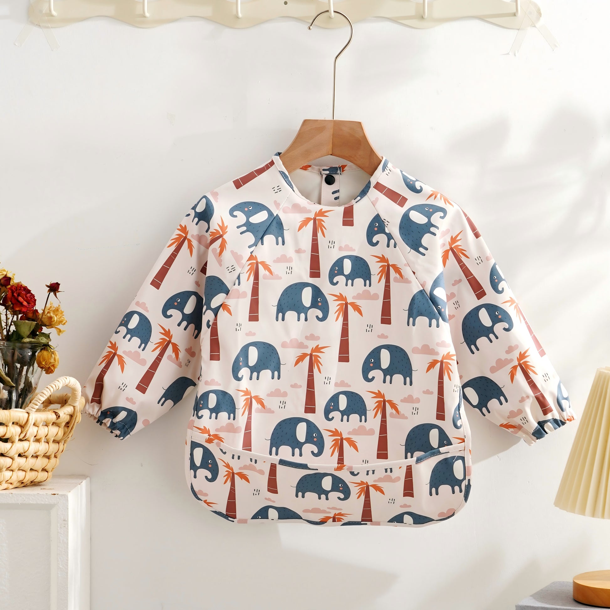 Bavoir bébé manche longue imperméable avec éléphants