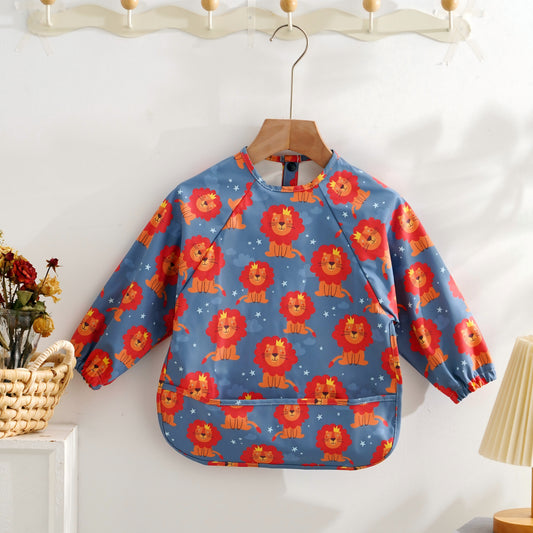 Bavoir-bébé manche longue imperméable avec lions