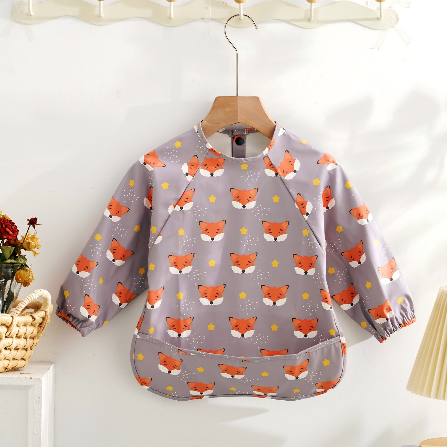 Bavoir bébé manche longue imperméable avec renards