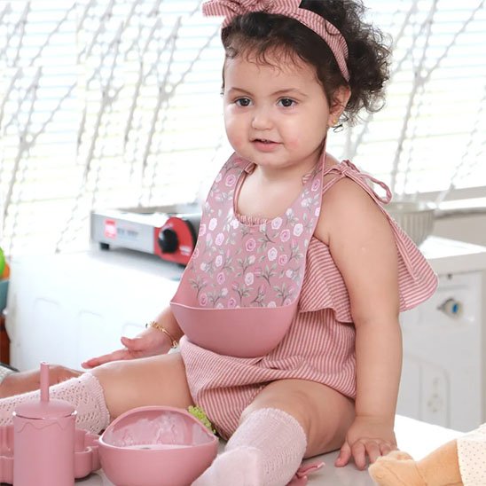 Bavoir bébé ultra absorbant avec fleur rose