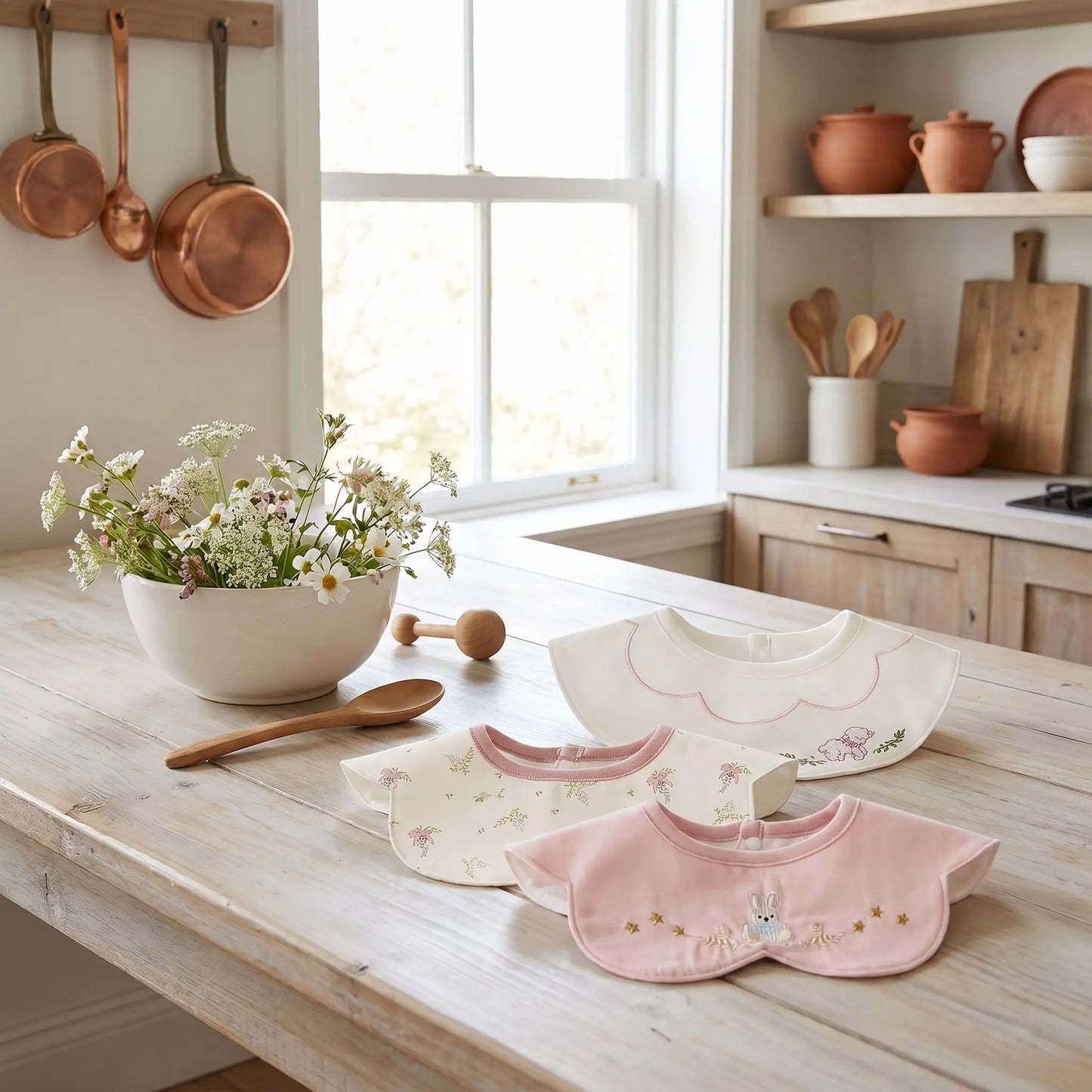 Bavoir imperméable en coton rose