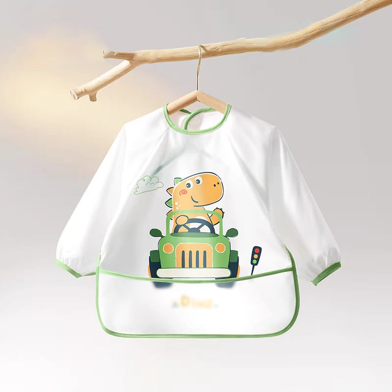 Bavoir manche longue Rick dinonaure vert