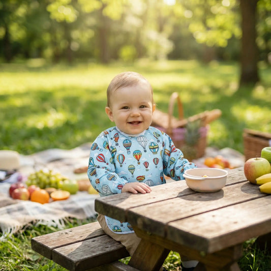 Bavoir manche longue impermeable bleu pâle