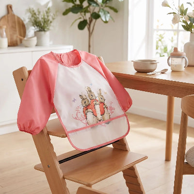 Bavoir manche longue imperméable nettoyage express avec lapins