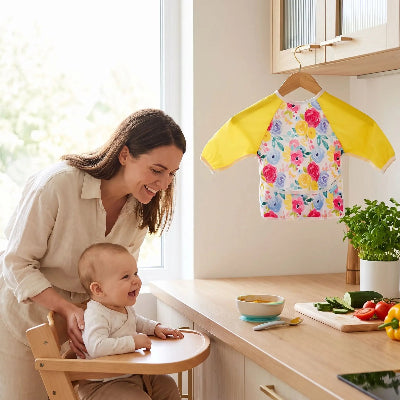 Bavoir manche longue imperméable protection totale jaune