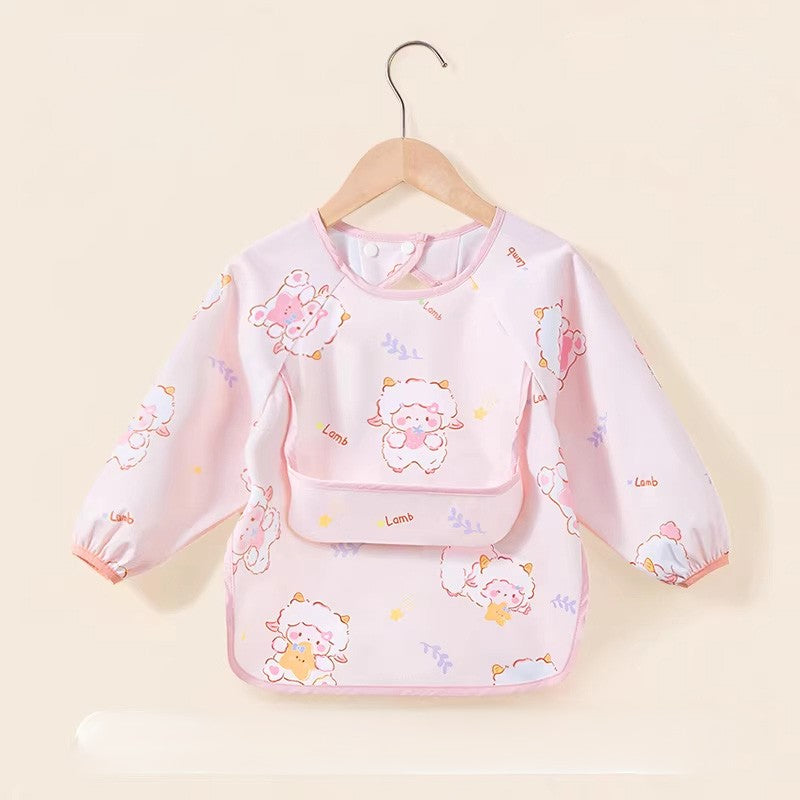 Bavoir manche longue mouton rose