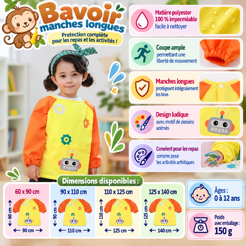 Bavoir manches longues imperméable dimensions