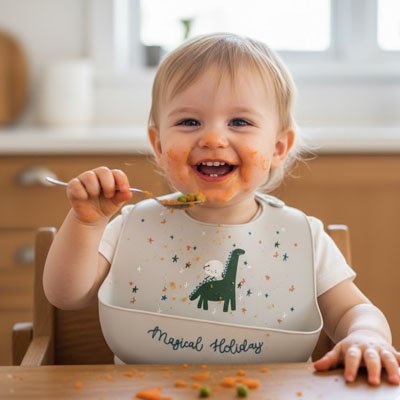 Bavoir silicone dinosaure vert