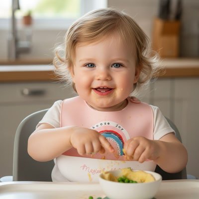 Bavoir silicone rose arc en ciel