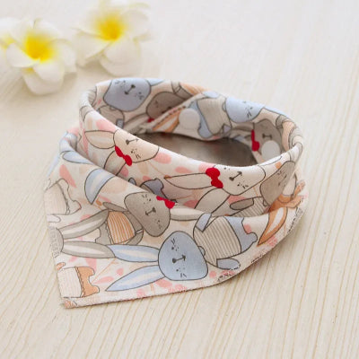 Bavoir bandana coton naturel avec boucles rouges