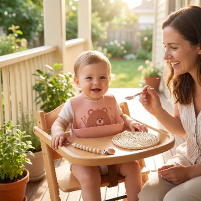 Bavoirs imperméables bébé silicone  ourson poche avec maman