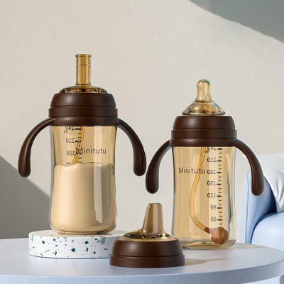 Biberon anti colique brun 300ml avec tétine avec paille 300ml