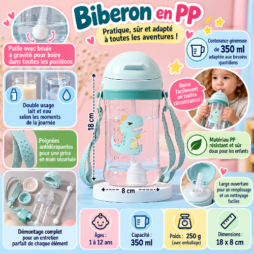 Biberon an PP aux couleurs pastel dimensions