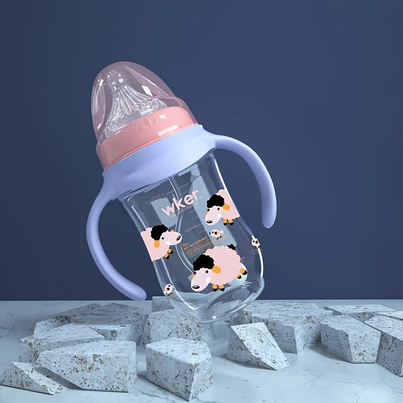 Biberon large ouverture 300ml poigner bleu