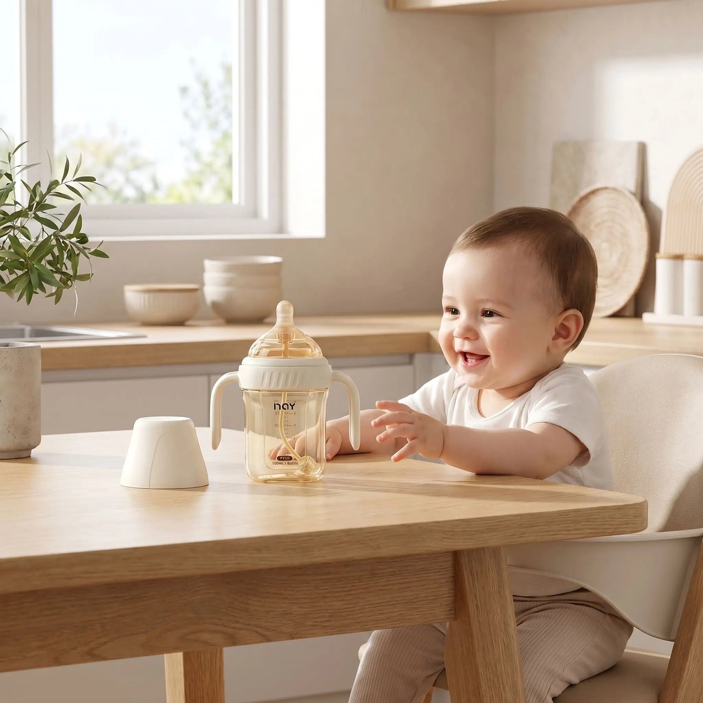 Biberon plastique anti colique transparent avec poigné