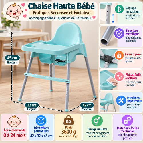 Chaise haute bébé 24 mois dimensions