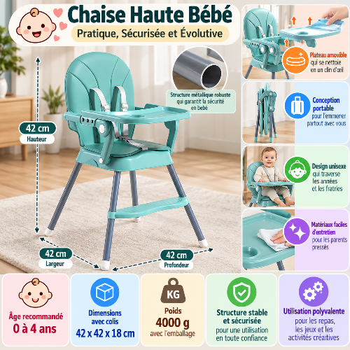 Chaise haute bébé évolutif pliable dimensions