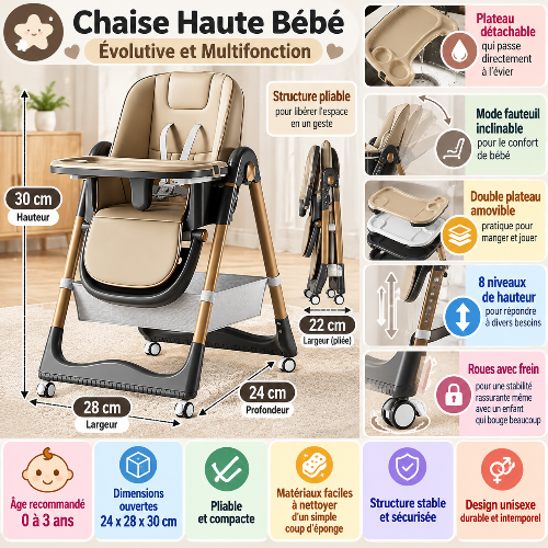 Chaise haute bébé dimensions