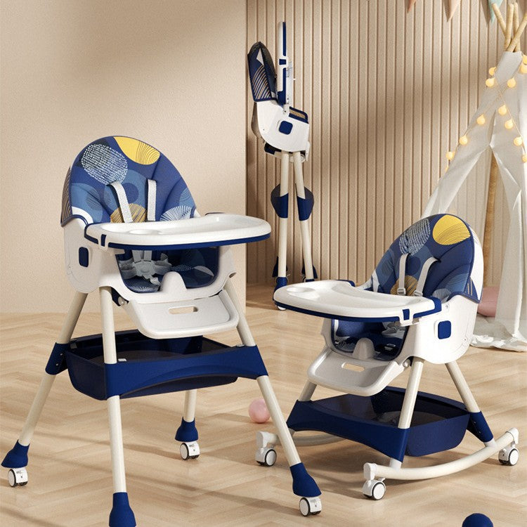 Chaise haute bébé pliable avec roulettes modele bleu 
