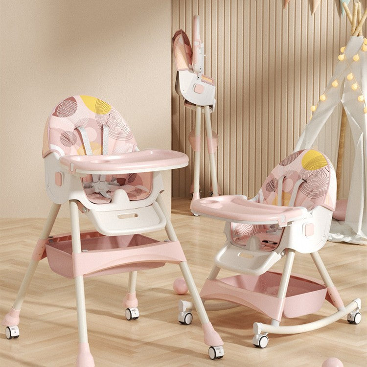 chaise haute bébé pliable avec roulettes modele rose