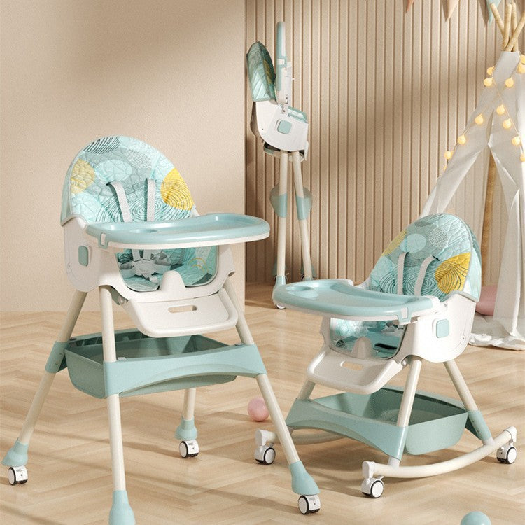 chaie haute bébé pliable avec roulettes modele vert 