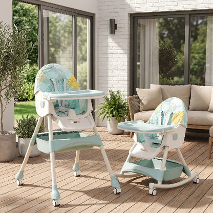 Chaise haute bébé sur le grand patio de la maison