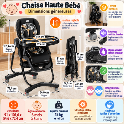 Chaise haute bébé sécurisée dimensions