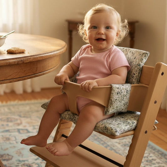 Chaise haute coussin douceur ours avec bébé