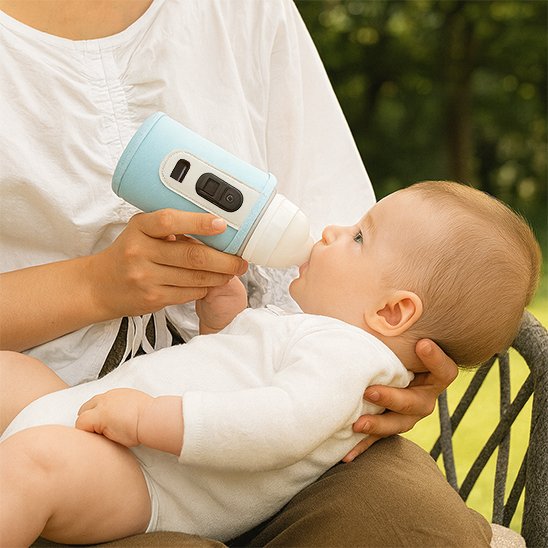 Chauffe biberon nomade avec bébé bleu