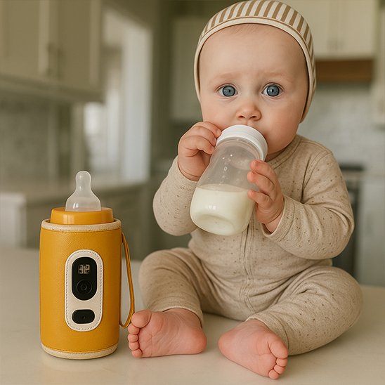 Chauffe biberon nomade bébé avec couvercle jaune