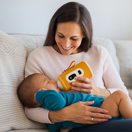 Chauffe biberon nomade Jaune bébé endormi