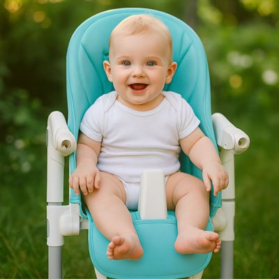 Coussin chaise haute bébé souriant