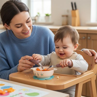 Couvert bébé​ ergonomique Madona fourchette bourgogne