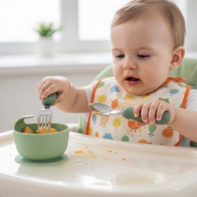 Couvert bébé​ ergonomique Madona cuillère vert