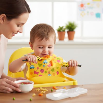 Couvert bébé​ ergonomique sécurisé amusant  jaune