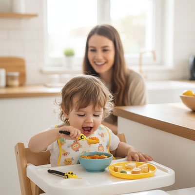 Couvert bébé​ ergonomique sécurisé amusant auto jaune