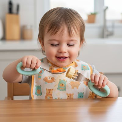 Couverts bébé ergonomiques sécurisés couleur menthe