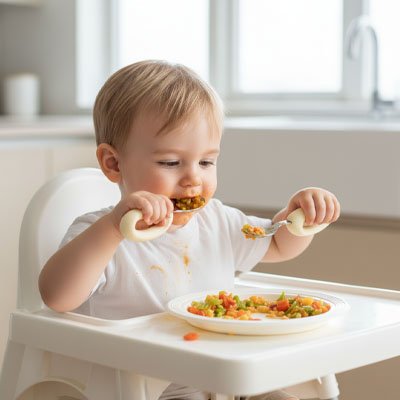 Couverts bébé​ ergonomiques sécurisés-avec-assiette